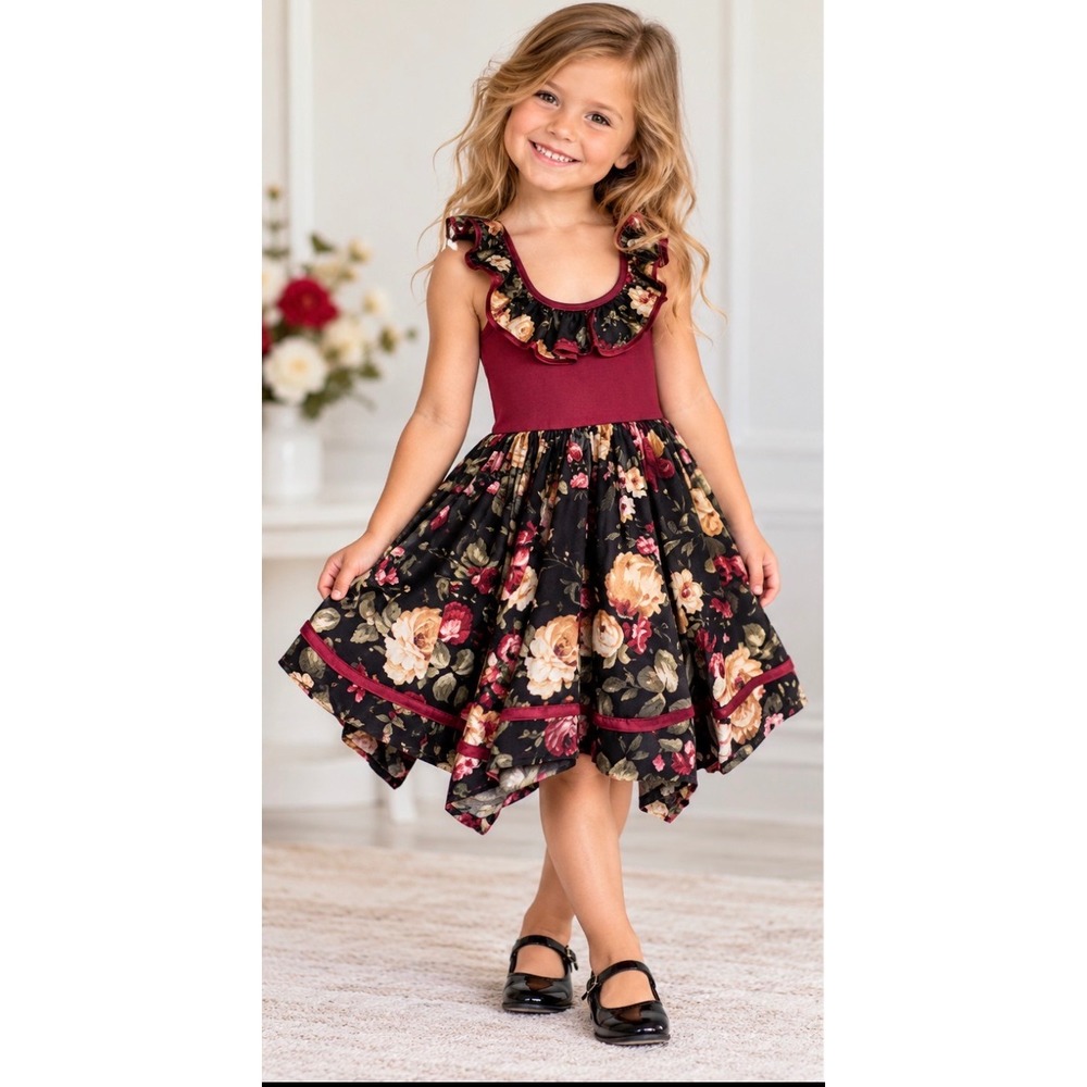 Dollcake Ribbon Dance Boutique Dress Raspberry Botanical Floral Girls Size 6